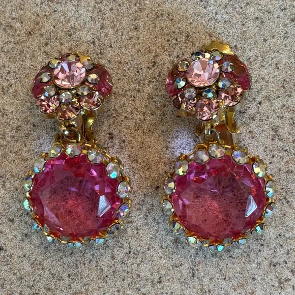 Juliana Pink and AB crystals Drop clip Earrings - Picture 2 of 3